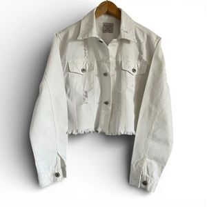 Love Tree Distressed White Jean Jacket
